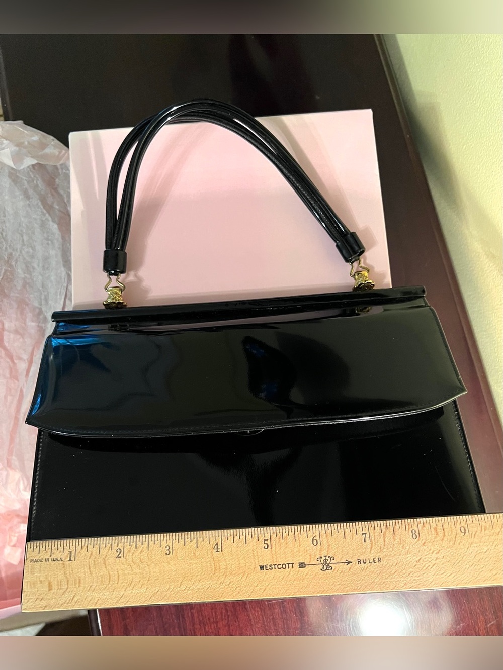 Crown Lewis Vintage Retro - Black Patent Leather Handbag